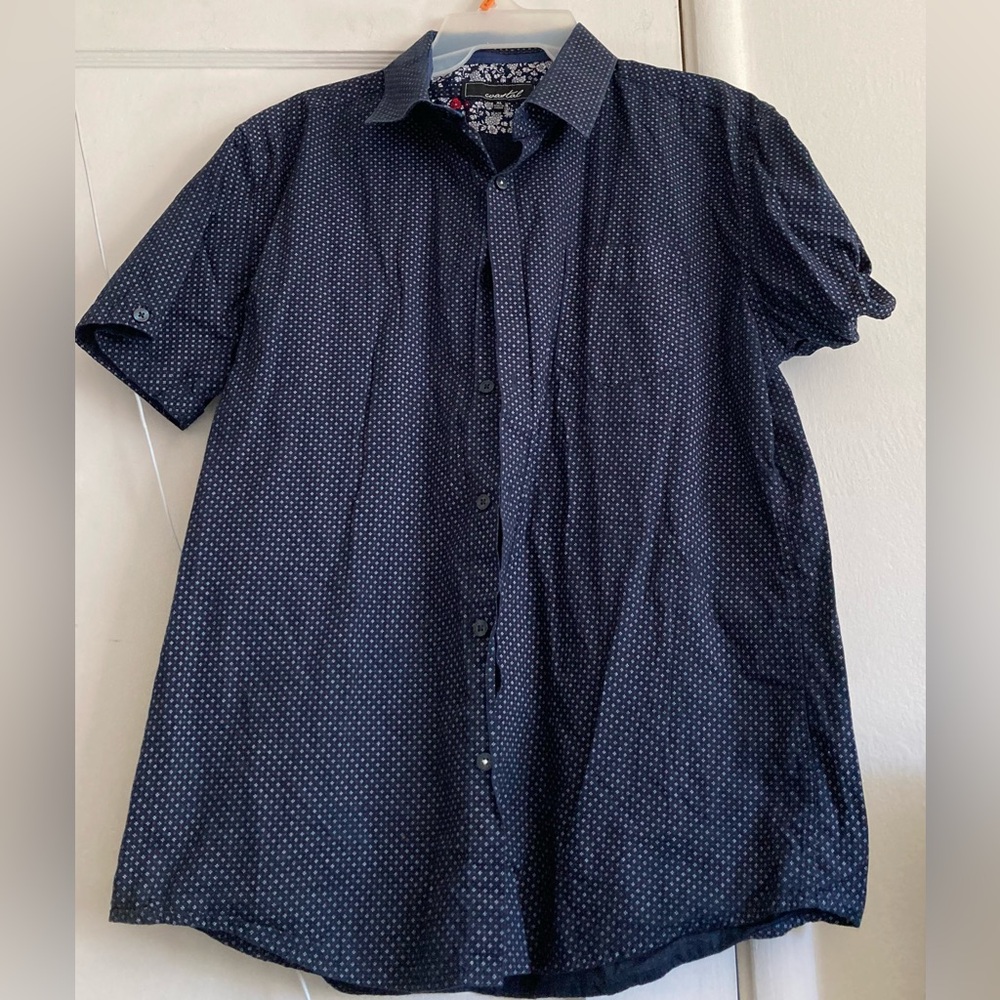Navy Blue Polka Dot Casual Button Down Shirt